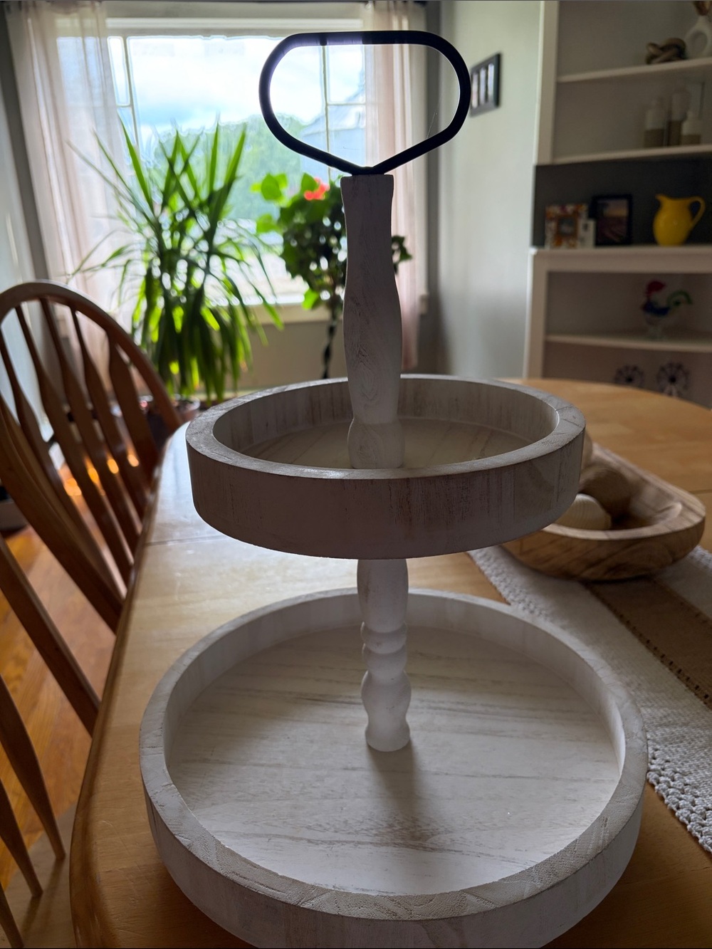 White Two-Tier Wooden Serving Stand - Home Dining